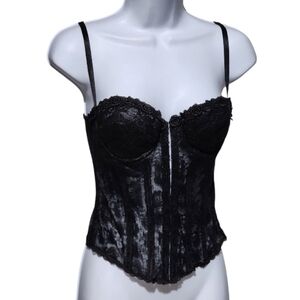 Vintage 80's 90's SHIRLEY Black Lace Sheer Corset Top 34